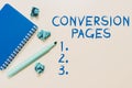 Conceptual display Conversion Pages. Word Written on official graphical design of the logo and name of a company Royalty Free Stock Photo