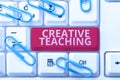 Text showing inspiration Creative Teaching. Word for the act of coaching in novel way that promotes growth Abstract