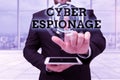 Text showing inspiration Cyber Espionage. Word for obtaining secrets and information without the permission Man In