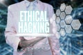 Text showing inspiration Ethical Hacking. Business approach act of locating weaknesses and vulnerabilities of computer