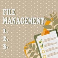 Handwriting text File Management. Concept meaning computer program that provides user interface to manage data Clipboard Royalty Free Stock Photo