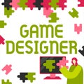 Text showing inspiration Game Designer. Word for Campaigner Pixel Scripting Programmers Consoles 3D Graphics Lady