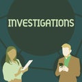 Text sign showing Investigations. Internet Concept The formal action or systematic examination about something