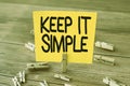 Text showing inspiration Keep It Simple. Word Written on ask something easy understand not go into too much detail Blank