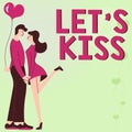 Text showing inspiration LETS KISS. Concept meaning Sign of love expressing emotions between couple Couple holding hands