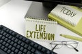 Text showing inspiration Life Extension. Word Written on able to continue working for longer than others of the same Royalty Free Stock Photo