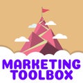 Sign displaying Marketing Toolbox. Concept meaning Means in promoting a product or services Automation