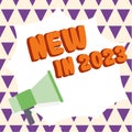 Conceptual caption New In 2023. Concept meaning list of fresh things got introduced this year or the next