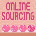 Text showing inspiration Online Sourcing. Business overview purchase of goods and services are coursed via the Internet
