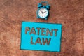 Sign displaying Patent Law. Business overview deals with an inventor s is exclusive right to use own invention Time