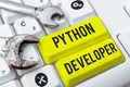 Text showing inspiration Python Developer. Business approach responsible for writing serverside web application logic Royalty Free Stock Photo
