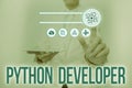 Text showing inspiration Python Developer. Word for responsible for writing serverside web application logic Lady