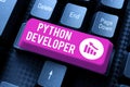 Text showing inspiration Python Developer. Word for responsible for writing serverside web application logic Royalty Free Stock Photo