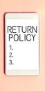 Text showing inspiration Return Policy. Concept meaning Tax Reimbursement Retail Terms and Conditions on Purchase Royalty Free Stock Photo