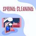 Text showing inspiration Spring Cleaning. Conceptual photo thorough cleaning of a house or room during spring Two Royalty Free Stock Photo