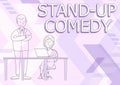 Text showing inspiration Stand up Comedy. Word Written on a comic style where a comedian recites humorous stories Man