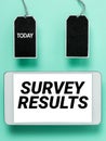 Text showing inspiration Survey Results. Business idea result of activity that collects or acquires statistical data