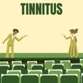 Text showing inspiration Tinnitus. Conceptual photo A ringing or music and similar sensation of sound in ears Male and