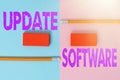 Text showing inspiration Update Software. Business idea replacing program with a newer version of same product Two Royalty Free Stock Photo