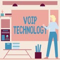 Text showing inspiration Voip Technology. Conceptual photo Voip Technology Businesswoman Casual Standing Presenting