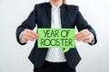 Text showing inspiration Year Of Rooster. Concept meaning Chinese horoscope zodiac sign China traditional celebration