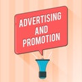 Text sign showing Advertising And Promotion. Conceptual photo Controlled and Paid marketing activity in media