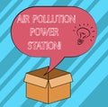 Text sign showing Air Pollution Power Station. Conceptual photo Industrial danger Smog Environmental risk Idea icon