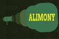 Text sign showing Alimony. Conceptual photo money paid to either husband or wife after a divorce by court order Megaphone making