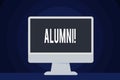 Text sign showing Alumni. Conceptual photo Alum Old graduate Postgraduate Gathering College Academy Celebration.