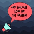 Text sign showing Anti Malware Lock On The Screen. Conceptual photo Security safety against malware hacking Blank Oval