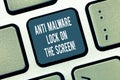 Text sign showing Anti Malware Lock On The Screen. Conceptual photo Security safety against malware hacking Keyboard key