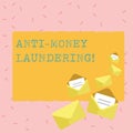 Text sign showing Anti Money Laundering. Conceptual photo regulations stop generating income through illegal actions