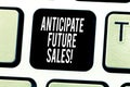Text sign showing Anticipate Future Sales. Conceptual photo Valuing an investment for profitability and risk Keyboard