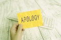 Text sign showing Apology. Conceptual photo a written or spoken expression of one s is regret remorse or sorrow man holding