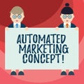 Text sign showing Automated Marketing Concept. Conceptual photo automate repetitive tasks such as emails Male and Female in