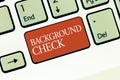 Text sign showing Background Check. Conceptual photo way to discover issues that could affect your business Royalty Free Stock Photo