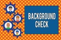 Text sign showing Background Check. Conceptual photo way to discover issues that could affect your business Gearshaped Royalty Free Stock Photo