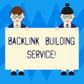 Text sign showing Backlink Building Service. Conceptual photo Increase backlink by exchanging links with other Male and