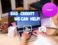 Text sign showing Bad Credit Question We Can Help. Conceptual photo offering help after going for loan then rejected Royalty Free Stock Photo