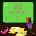 Text sign showing Baggie Recipe Eco Friendly. Conceptual photo shopping bag which can be reused analysisy times Mounted Blank