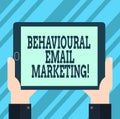 Text sign showing Behavioural Email Marketing. Conceptual photo customercentric trigger base messaging strategy Hu Royalty Free Stock Photo