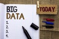 Text sign showing Big Data. Conceptual photo Huge Data Information Technology Cyberspace Bigdata Database Storage written on Noteb