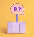 Text sign showing Bitcoin. Internet Concept Cryptocurrency Blockchain Digital currency Tradeable token Colorful Idea