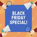 Text sign showing Black Friday Special. Conceptual photo The day after thanksgiving Crazy Sale Shopping season Hu Royalty Free Stock Photo