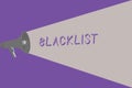 Text sign showing Blacklist. Conceptual photo list of showing or groups regarded as unacceptable or untrustworthy Royalty Free Stock Photo