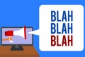 Text sign showing Blah Blah Blah. Conceptual photo Talking too much false information gossips non-sense speaking Man holding Megap Royalty Free Stock Photo