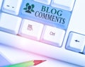 Text sign showing Blog Comments. Conceptual photo Space at the end of each post for a reader to leave a comment Royalty Free Stock Photo