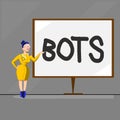 Text sign showing Bots. Conceptual photo Automated program that runs over the Internet Artificial intelligence