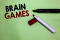 Text sign showing Brain Games. Conceptual photo psychological tactic to manipulate or intimidate with opponent Open markers Inspir Royalty Free Stock Photo