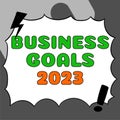 Text sign showing Business Goals 2023. Word Written on Advanced Capabilities Timely Expectations Goals